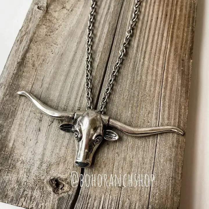 LARGE LONGHORN PENDANT STEER WESTERN NECKLACE