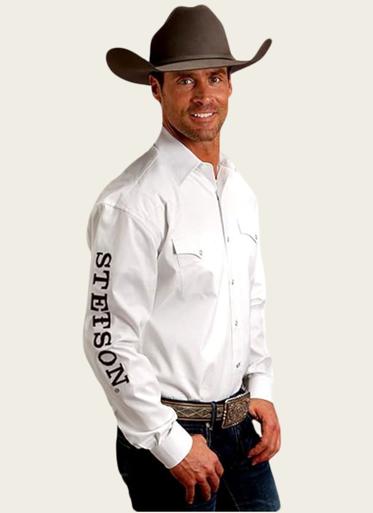 11-001-0489-2025 STETSON MENS L/S SHIRT LOGO WHITE