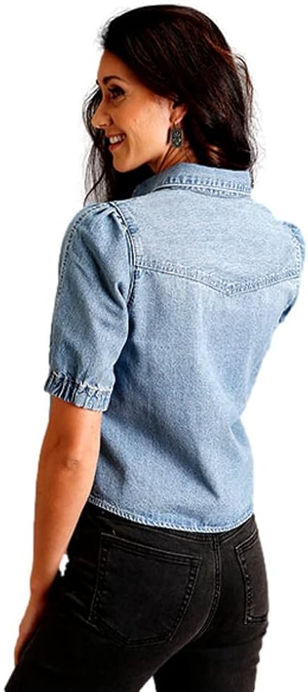 11-051-0594-0519 STETSON S/S SHIRT DENIM SNAP CROP BLOUSE