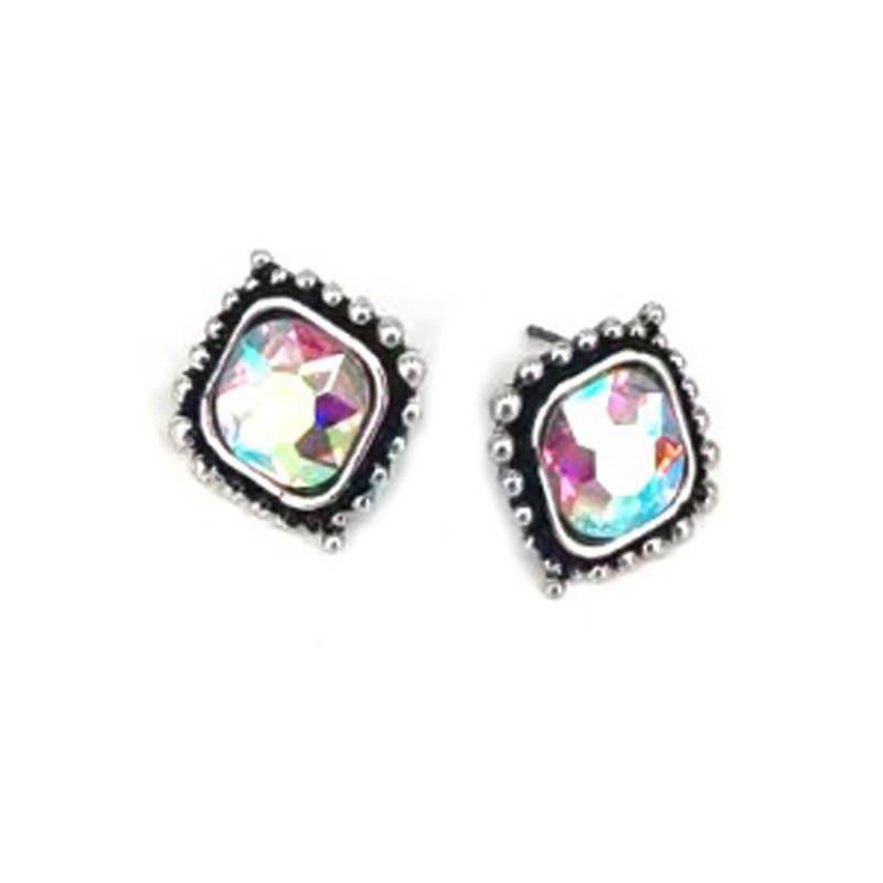 WESTERN SQUARE CRYSTAL STUD EARRING
