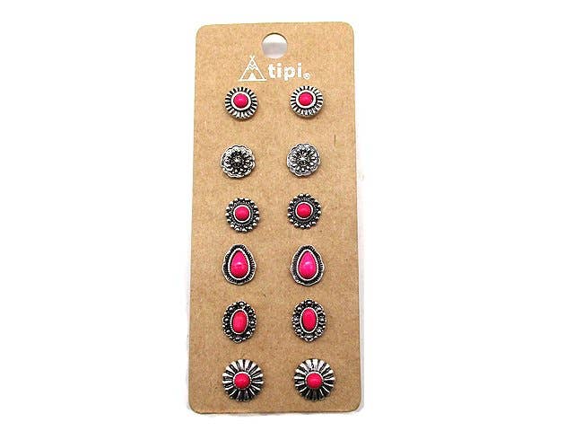 Western 6 Dainty Post Earring Set: Black