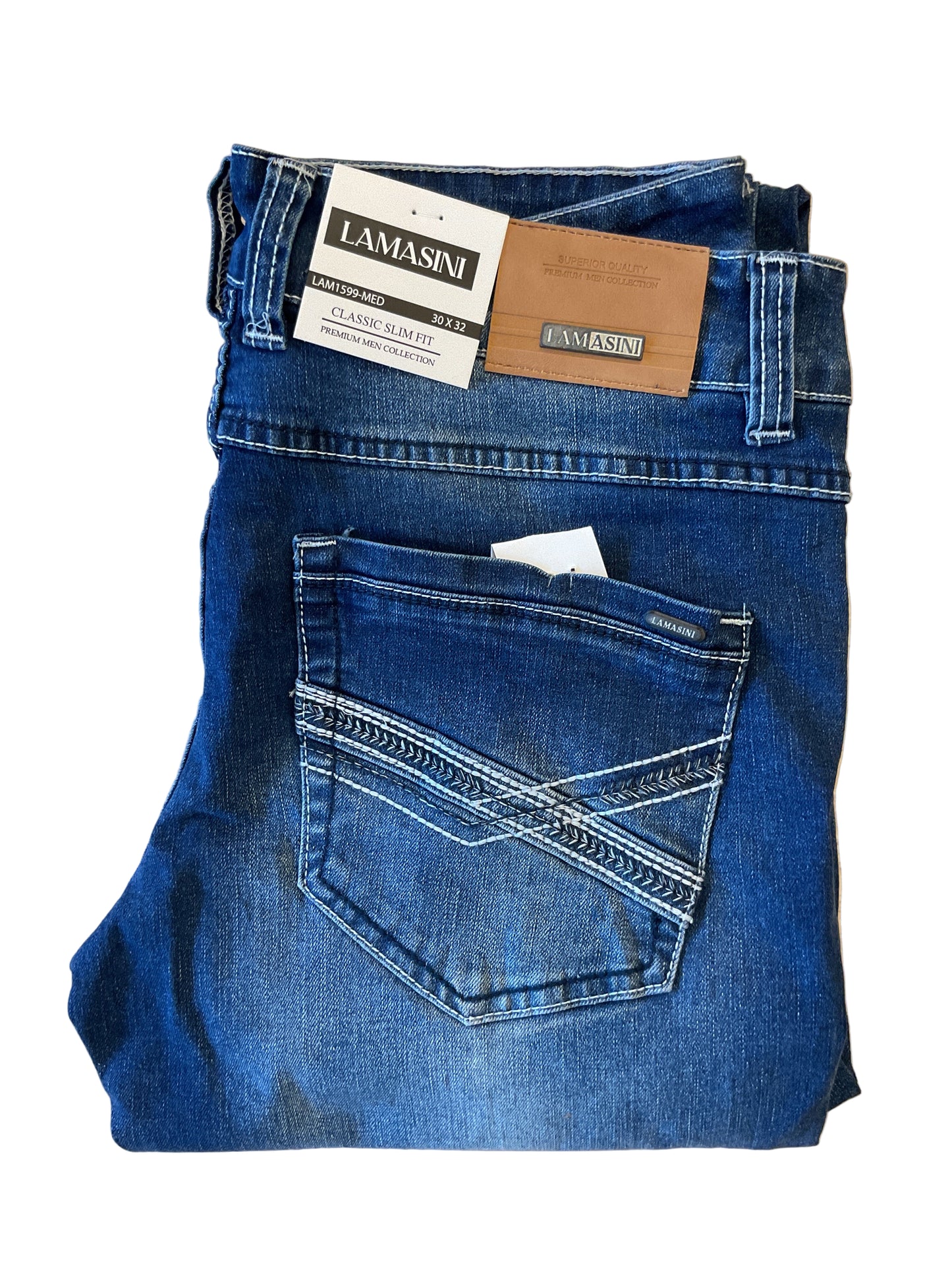 LAM1599 LAMASINI CLASSIC SLIM FIT MED BLUE JEANS