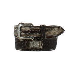 D100015002 3D MEN'S BELT 1 7/8"-1 1/2" CALF HAIR CONCHO BLACK