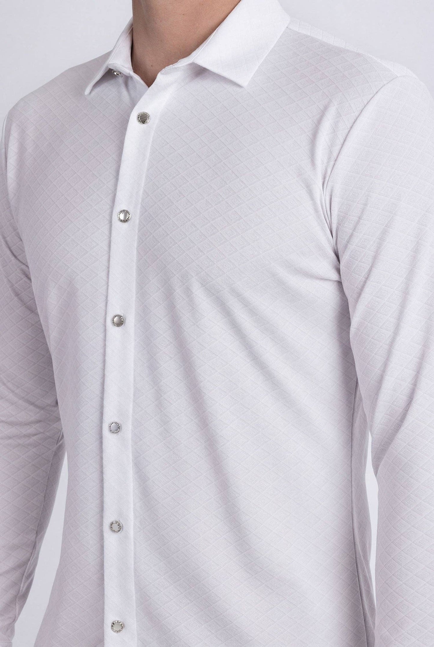 Napoleone Patterned Long Sleeve Shirt: White