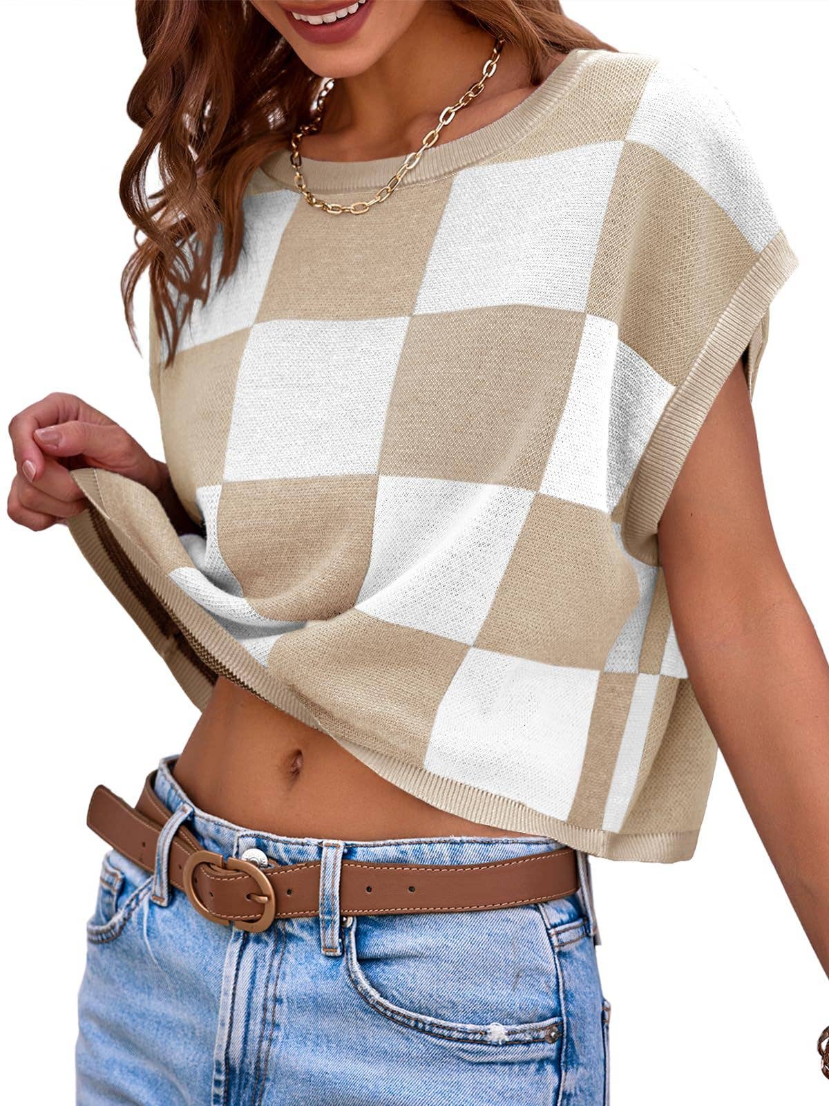 MD263-14 Colorblocked Sweater Vest Crew Neck Knit Trendy Pullover Vest: Orange