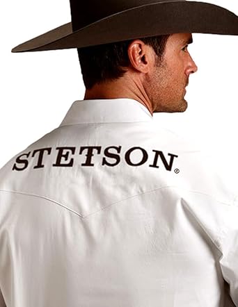 11-001-0489-2025 STETSON MENS L/S SHIRT LOGO WHITE