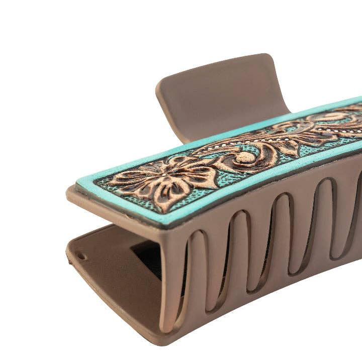 High Vista Hair Comb Clip In Turquoise: Hand-Tooled