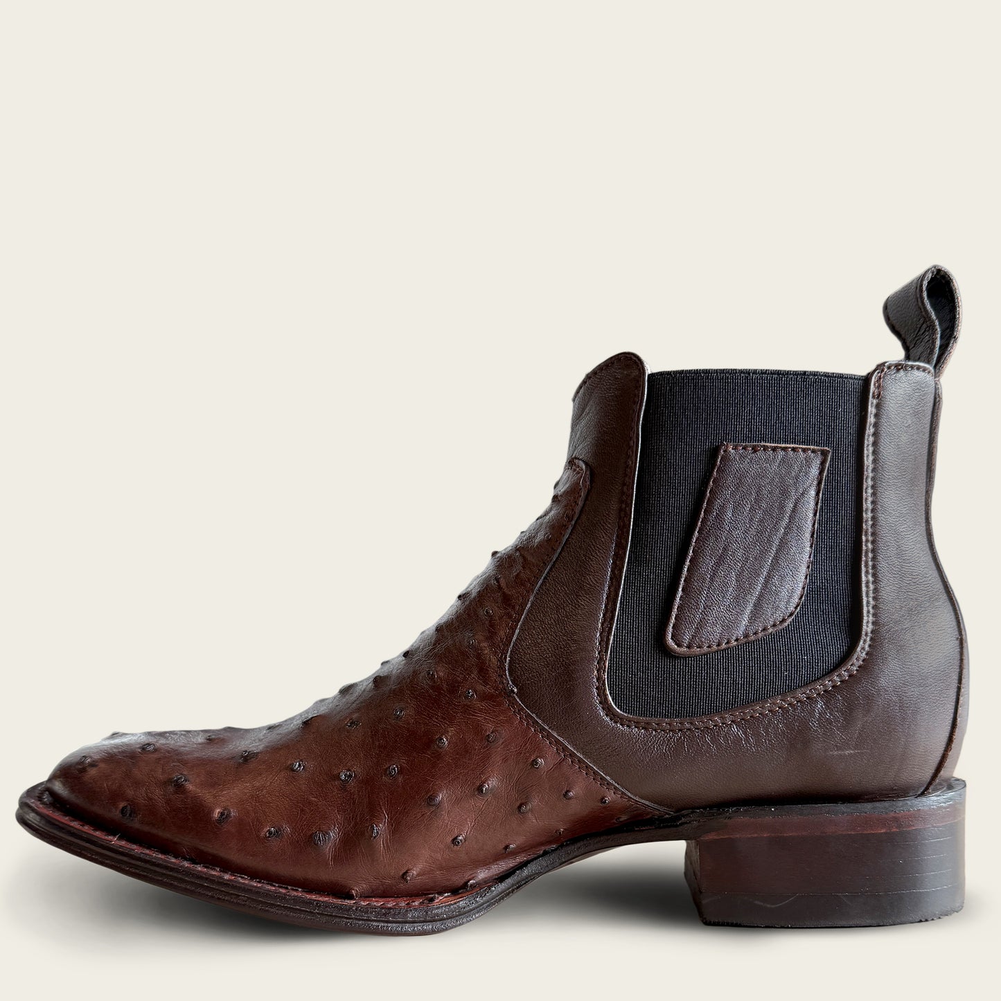 82BV0307 LOS ALTOS OSTRICH SQUARE TOE BROWN ANKLE BOOTS