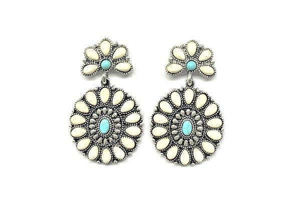 Western Turquoise Concho Dangle Earrings: TURQUOISE