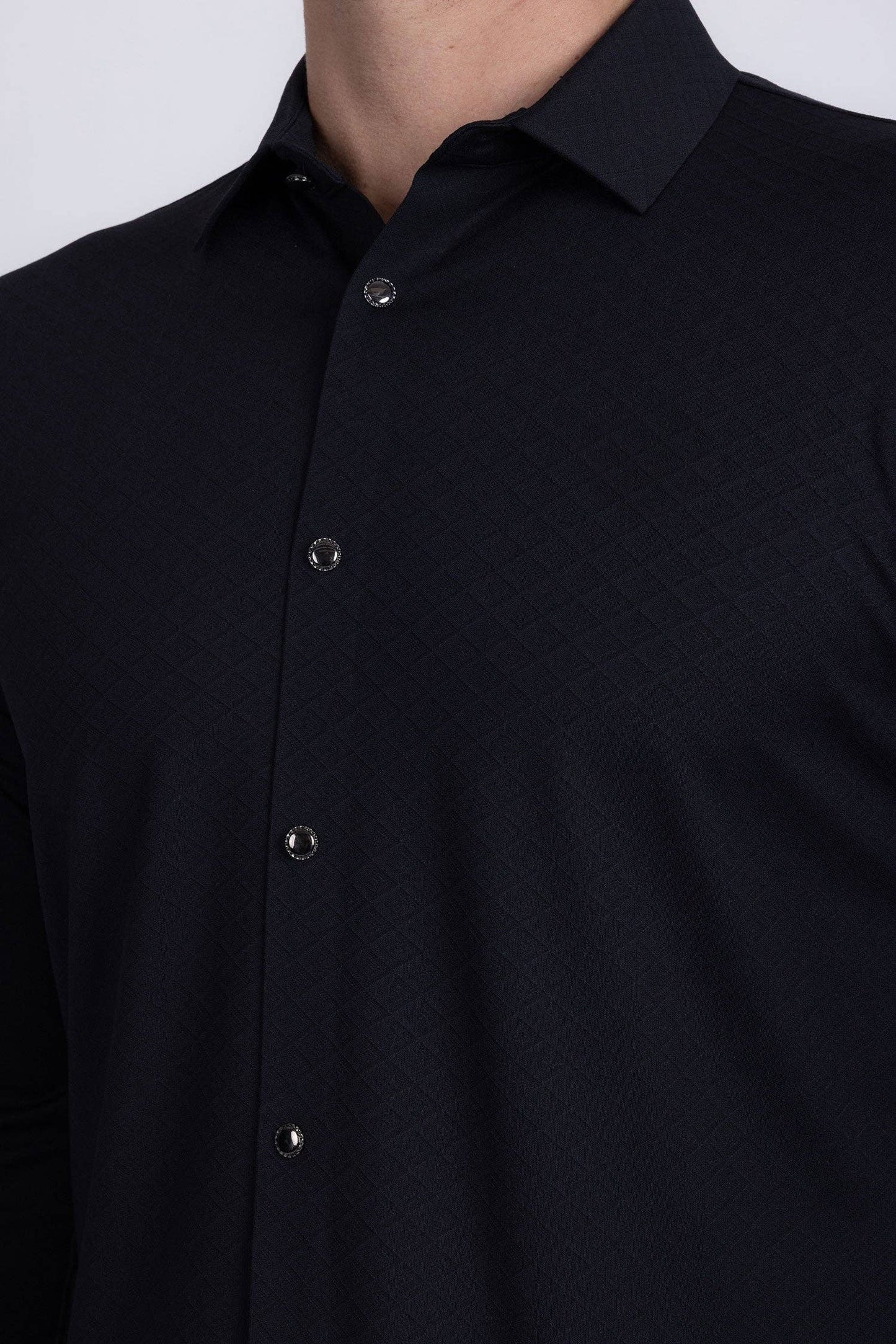 Napoleone Patterned Long Sleeve Shirt: Black
