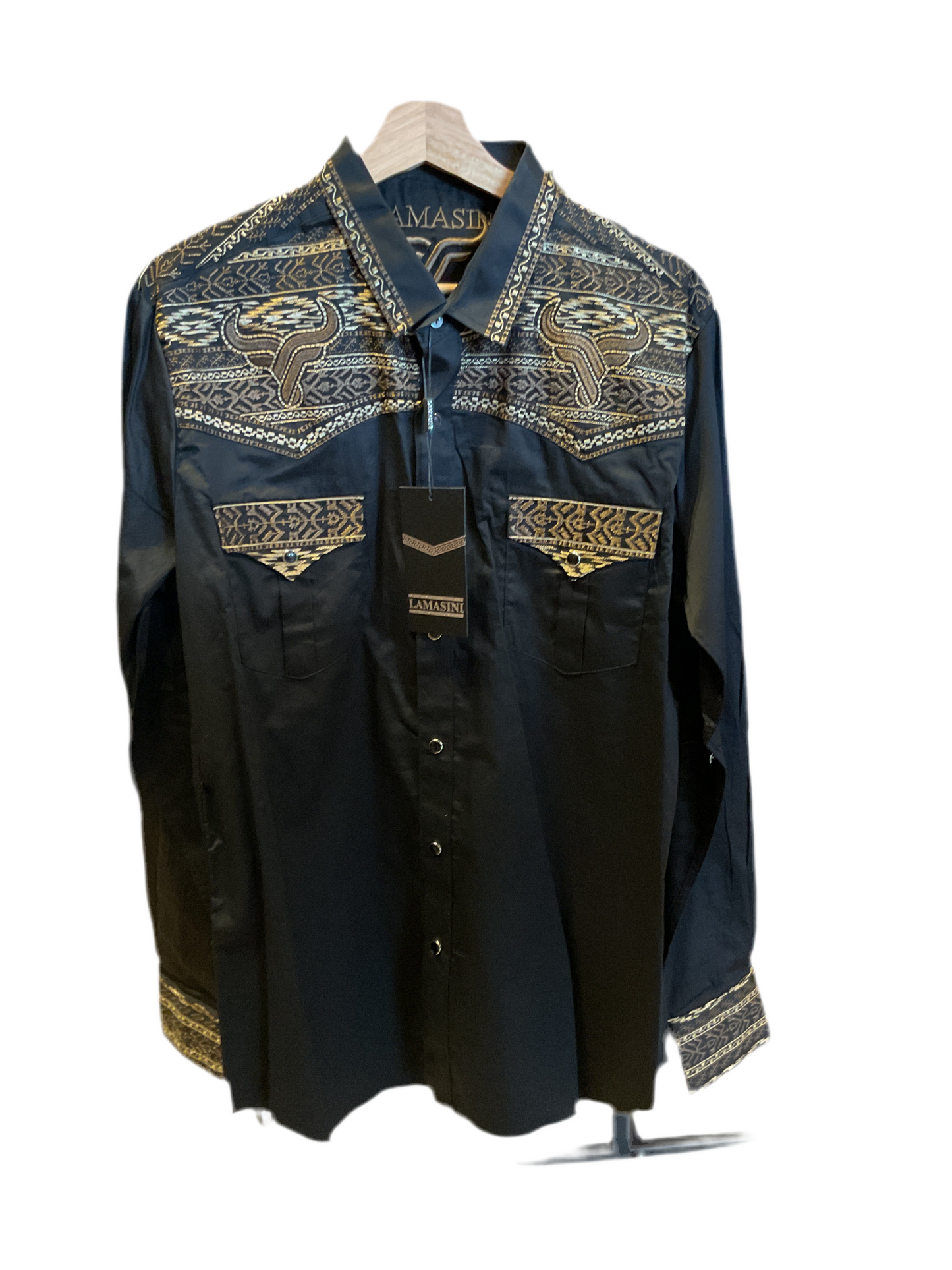 LV2217 LAMASINI LONG SLEEVE COWBOY SHIRT - BLACK/KHAKI