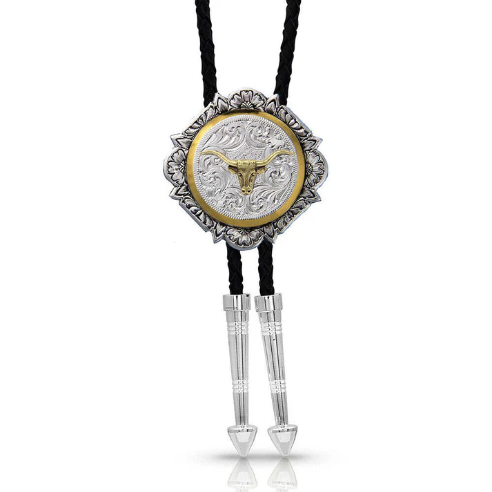 BT366-384S MONTANA SILVERSMITHS BT-2T Scalloped Concho w/Longhorn Bolo Tie