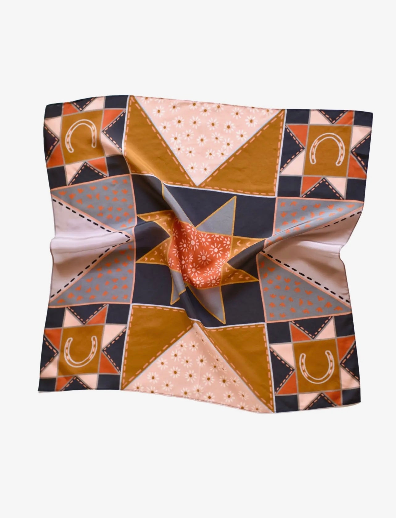 FRONTIER BOUND PATCHWORK IN RUST WESTERN SILK WILD RAG SCARF