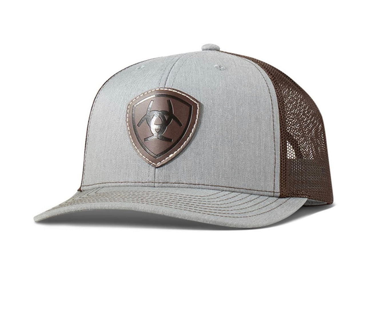 A300089946 ARIAT RICHARDSON 112 SB FAUX LEATHER PATCH CAP - LIGHT GREY