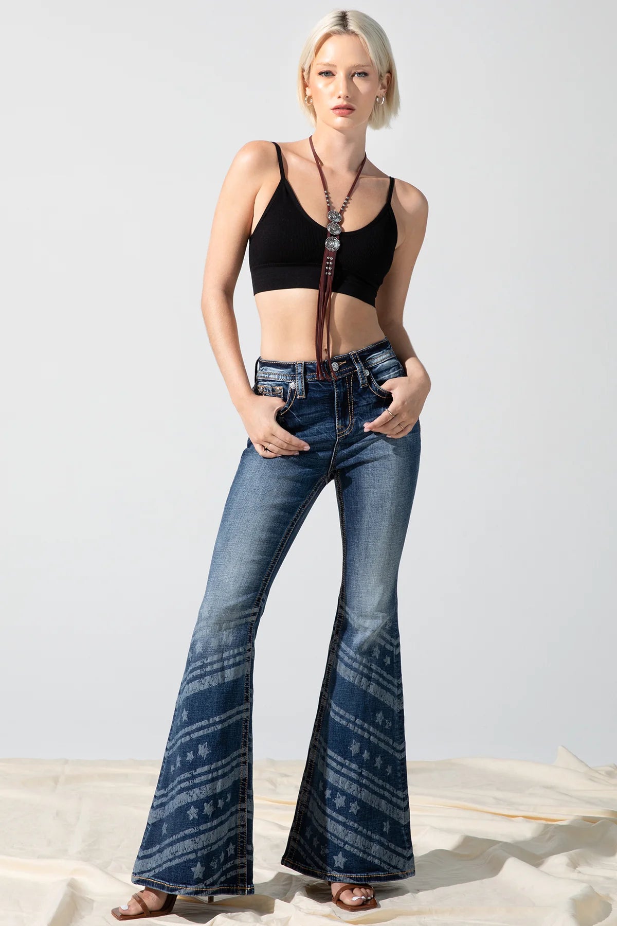 H2305F MISS ME HIGH RISE FLARE JEANS DARK BLUE