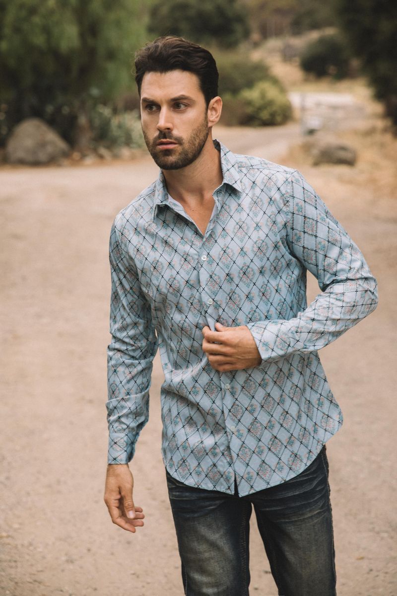 FPL10593 PLATINI MODERN FIT STRETCH FOIL FASHION SHIRT