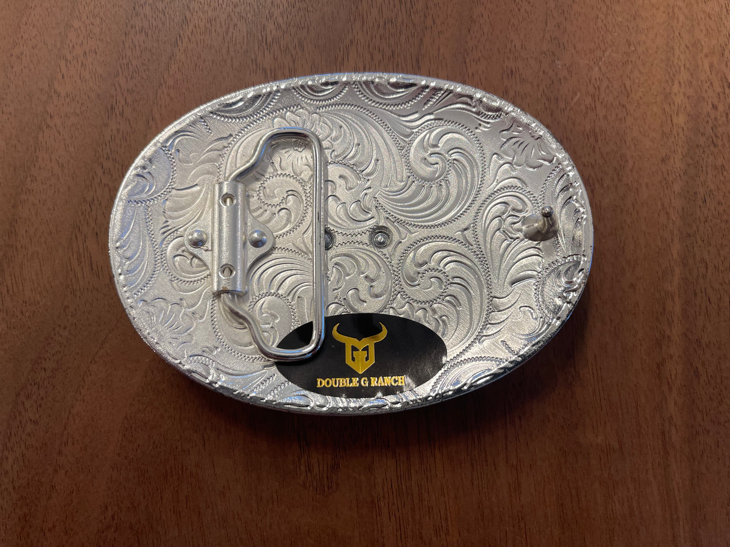 DGR010 DOUBLE G RANCH BELT BUCKLE SILVER WITH GOLD ROOSTER