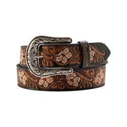 N3200070107 NOCONA WOMENS BELT FLORAL HAND TOOLED BLACK AND BROWN