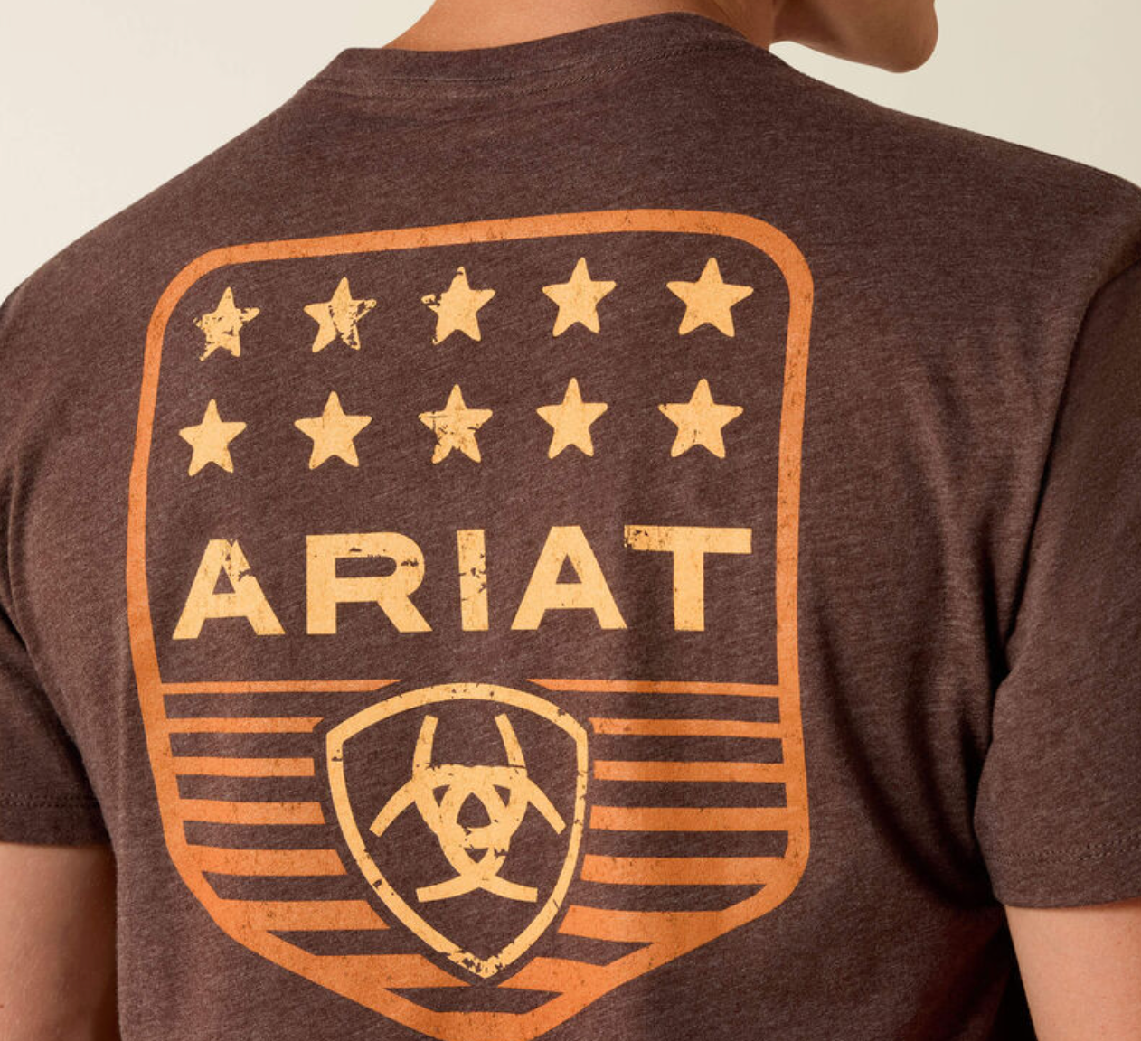 10073963 ARIAT MENS STRIPE PATRIOTIC BADGE T-SHIRT- BROWN HEATHER