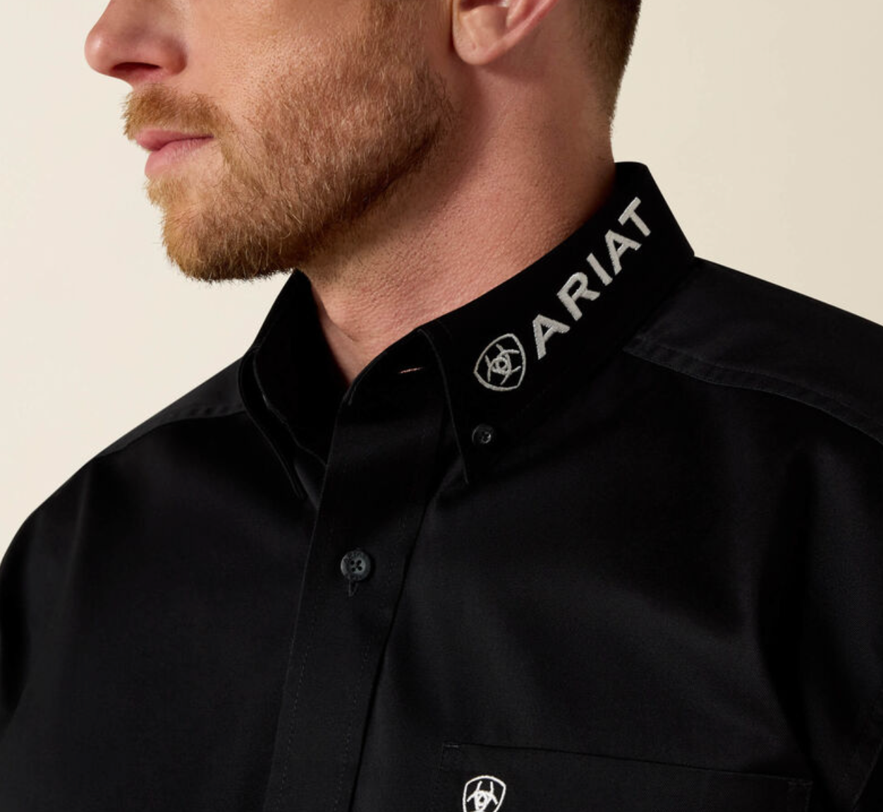 10017497 ARIAT MENS TEAM LOGO TWILL CLASSIC FIT LONG SLEEVE SHIRT- BLACK AND WHITE