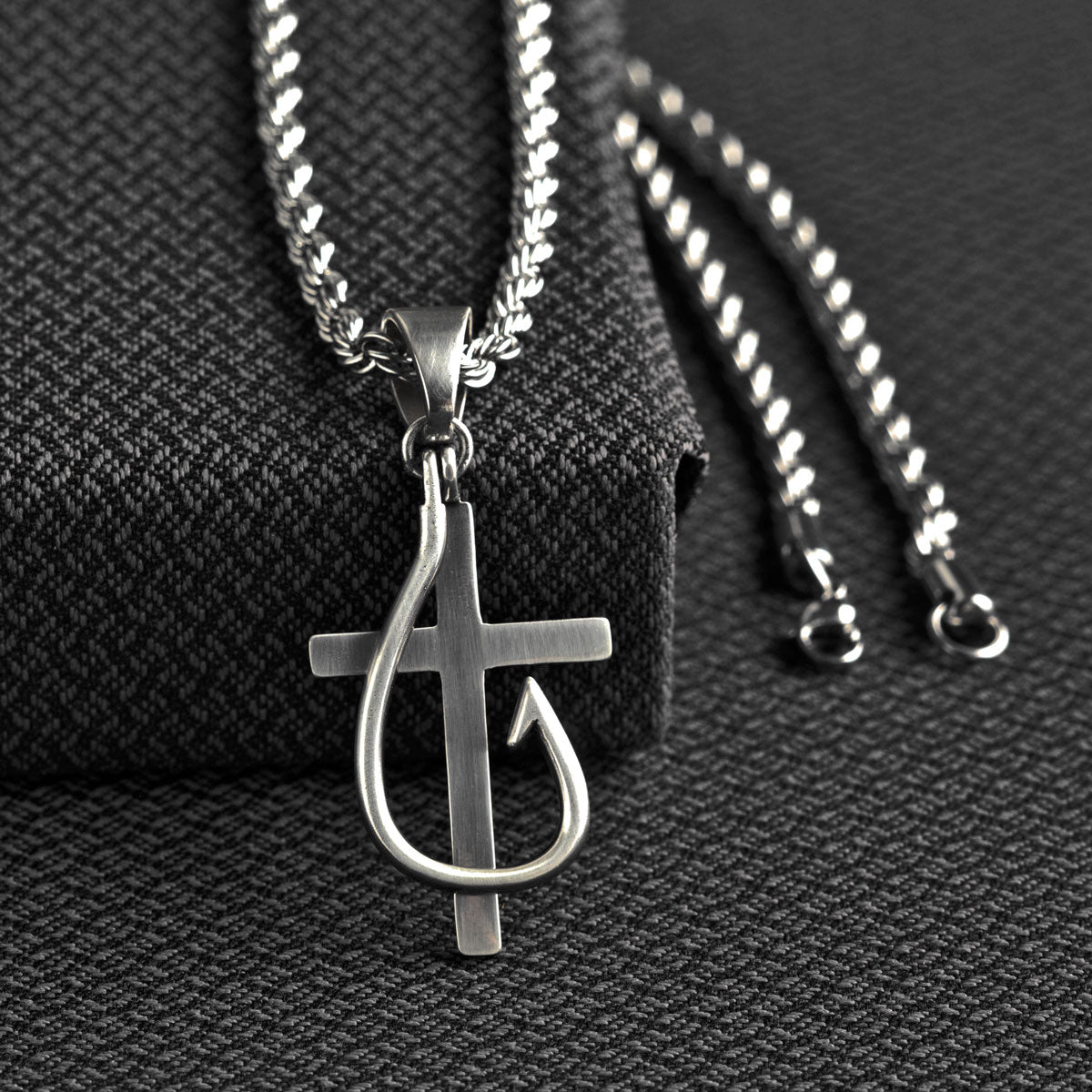 32134 TWISTER CROSS and FISH HOOK NECKLACE