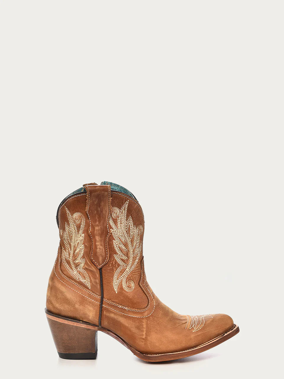 A4218 CORRAL WOMEN'S WHITE EMBROIDERY TAN J-TOE ANKLE BOOT WITH ZIPPER