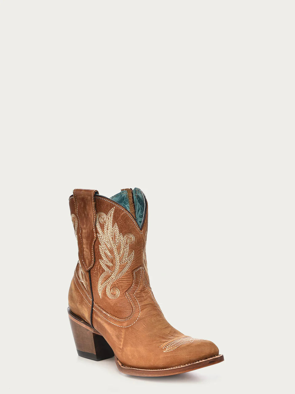 A4218 CORRAL WOMEN'S WHITE EMBROIDERY TAN J-TOE ANKLE BOOT WITH ZIPPER