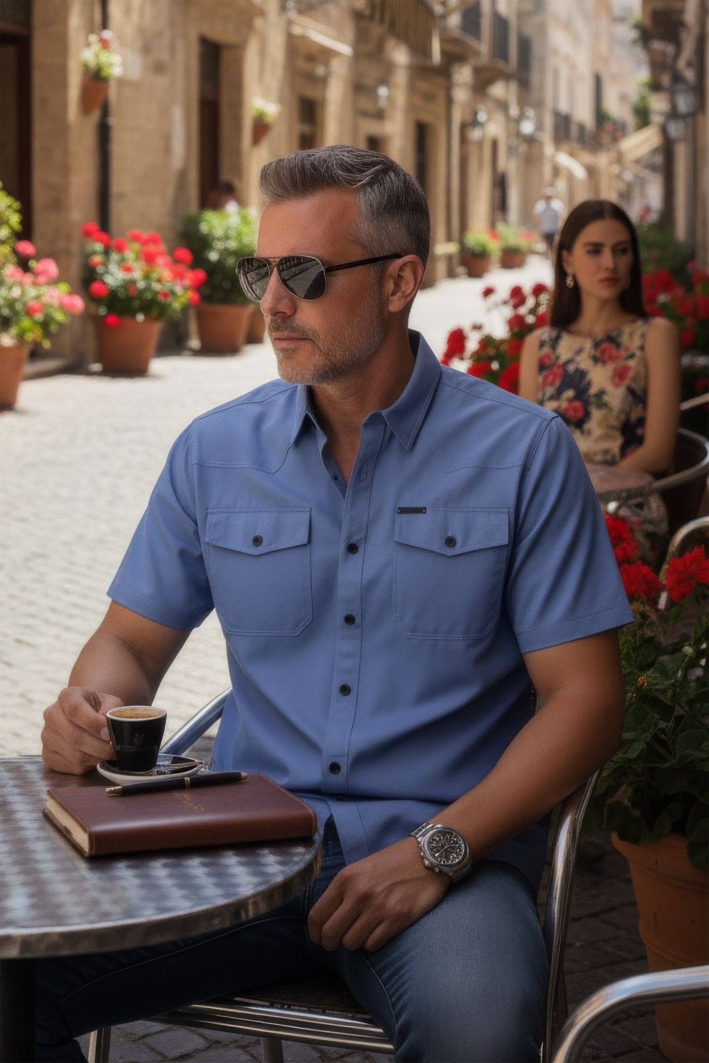 Petersburg Stretch Short Sleeve Shirt: Sky Blue