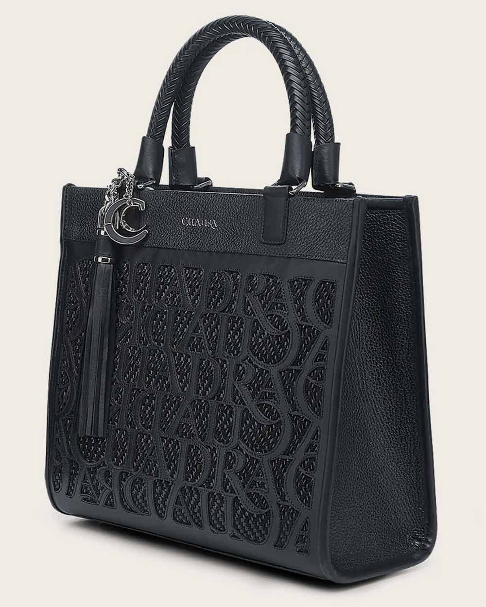 DU686 CUADRA BLACK MONOGRAM TOP HANDLE HANDBAG