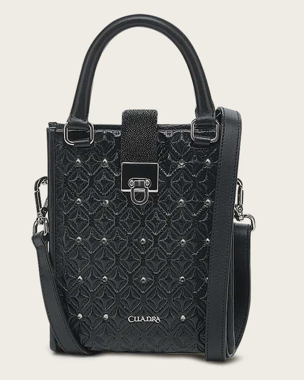 DU690 CUADRA BLACK STINGRAY GEOMETRIC TOP HANDLE HANDBAG