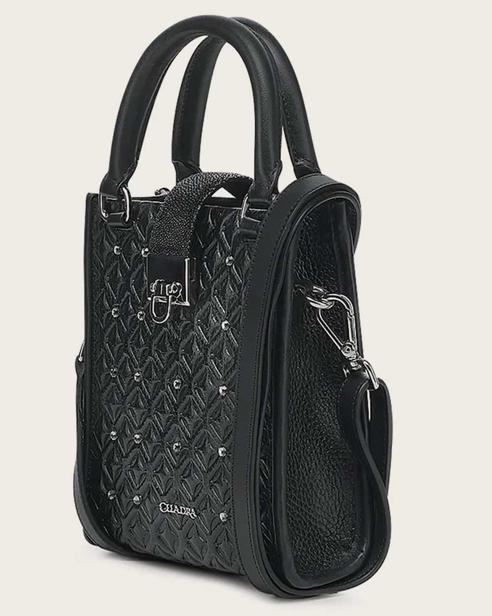DU690 CUADRA BLACK STINGRAY GEOMETRIC TOP HANDLE HANDBAG