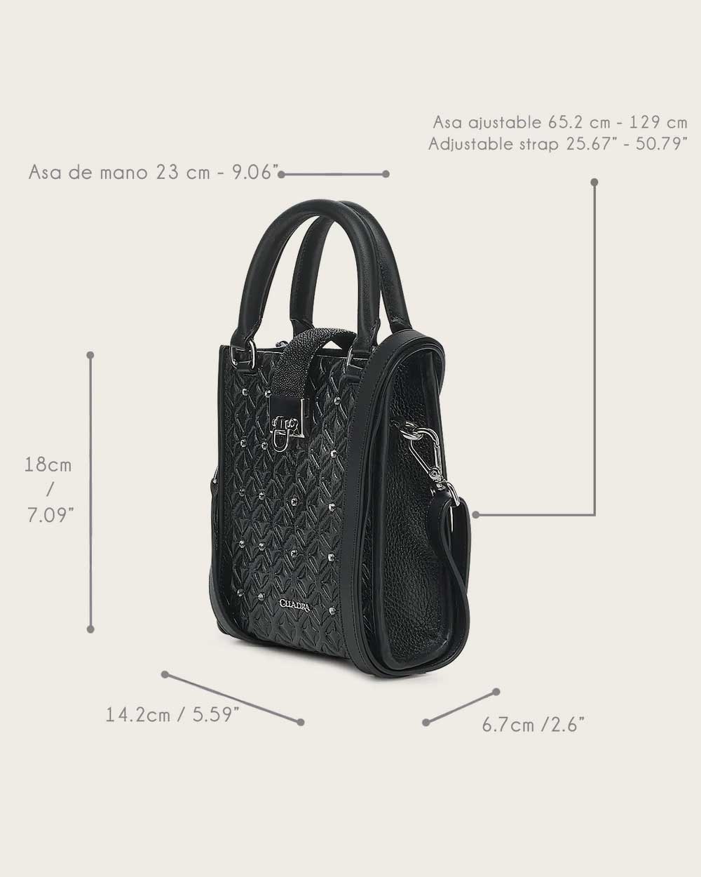 DU690 CUADRA BLACK STINGRAY GEOMETRIC TOP HANDLE HANDBAG