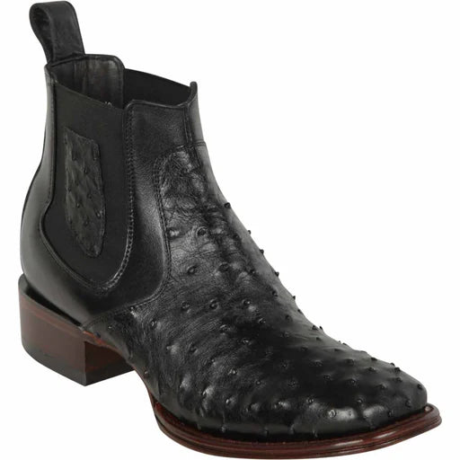 82BV0305 LOS ALTOS OSTRICH SQUARE TOE BLACK ANKLE BOOT