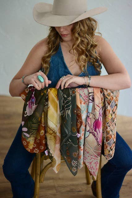ROUND UP SILK WESTERN COWGIRL WILD RAG SCARF