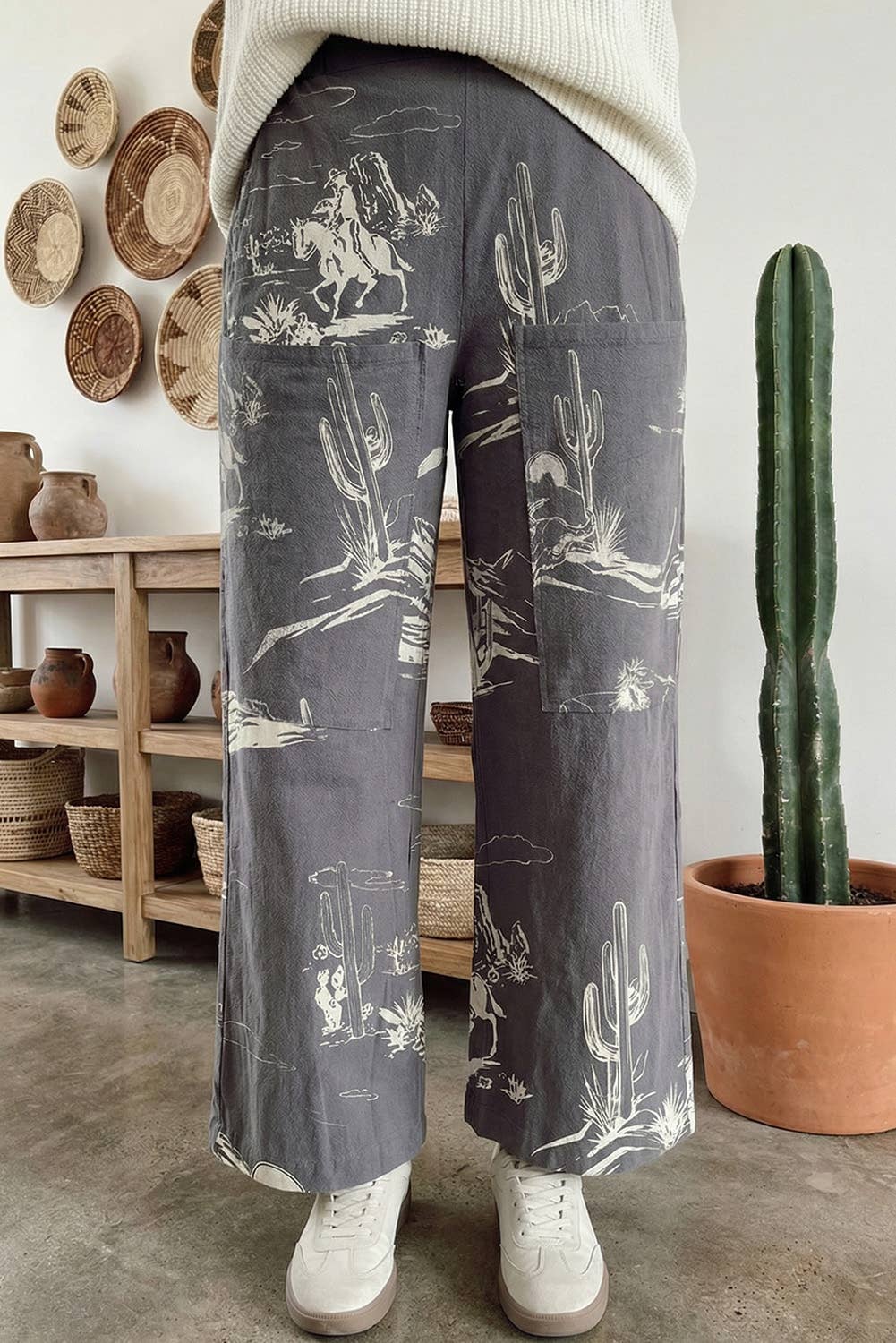 LDC Wild West Riding Vintage Printed Shift Jeans: Gray