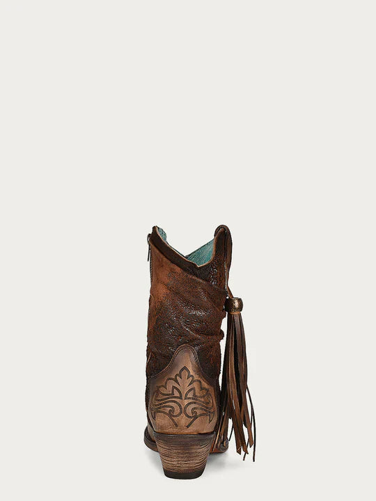 F1255 CORRAL LAMB SIDE FRINGE BROWN BOOTIE