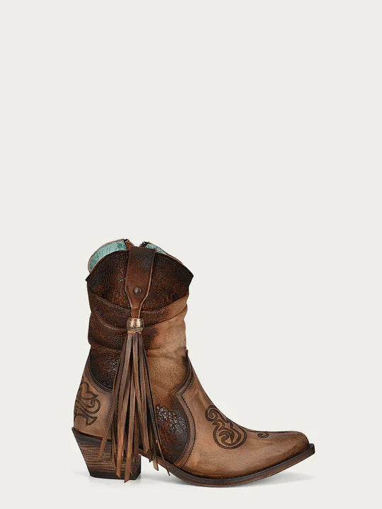 F1255 CORRAL LAMB SIDE FRINGE BROWN BOOTIE