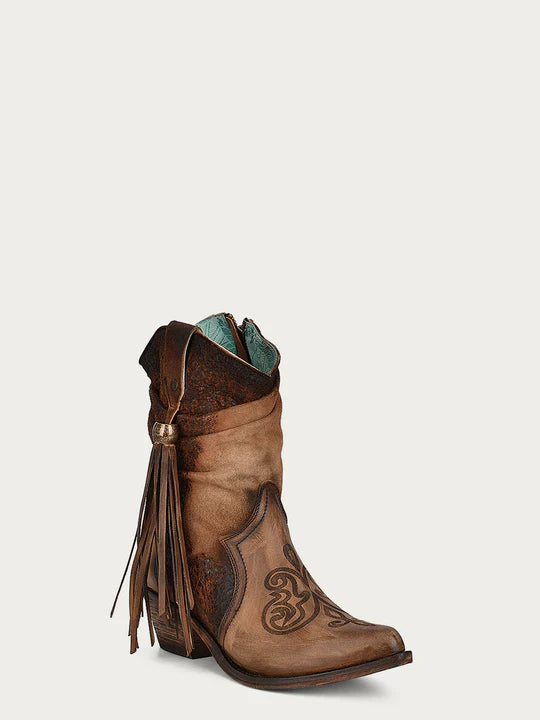 F1255 CORRAL LAMB SIDE FRINGE BROWN BOOTIE