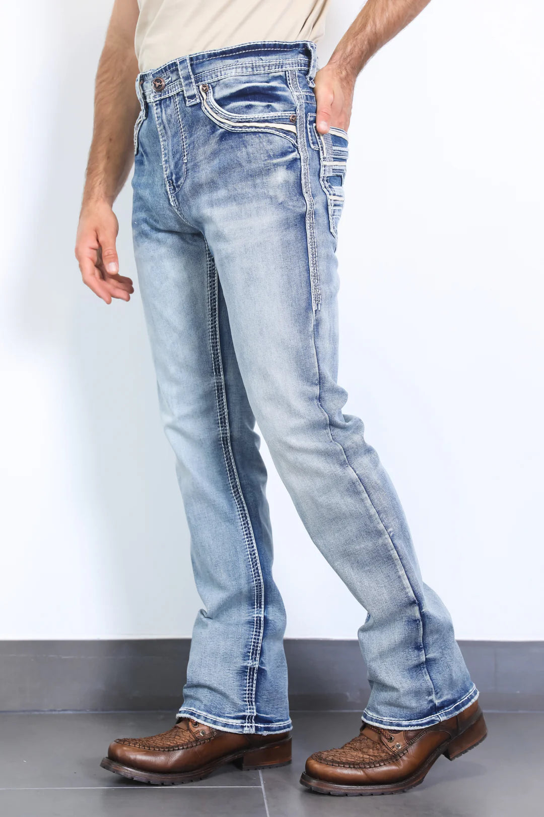 PHD10326 PLATINI HOLT MEN'S LIGHT BLUE SLIM BOOT CUT JEAN