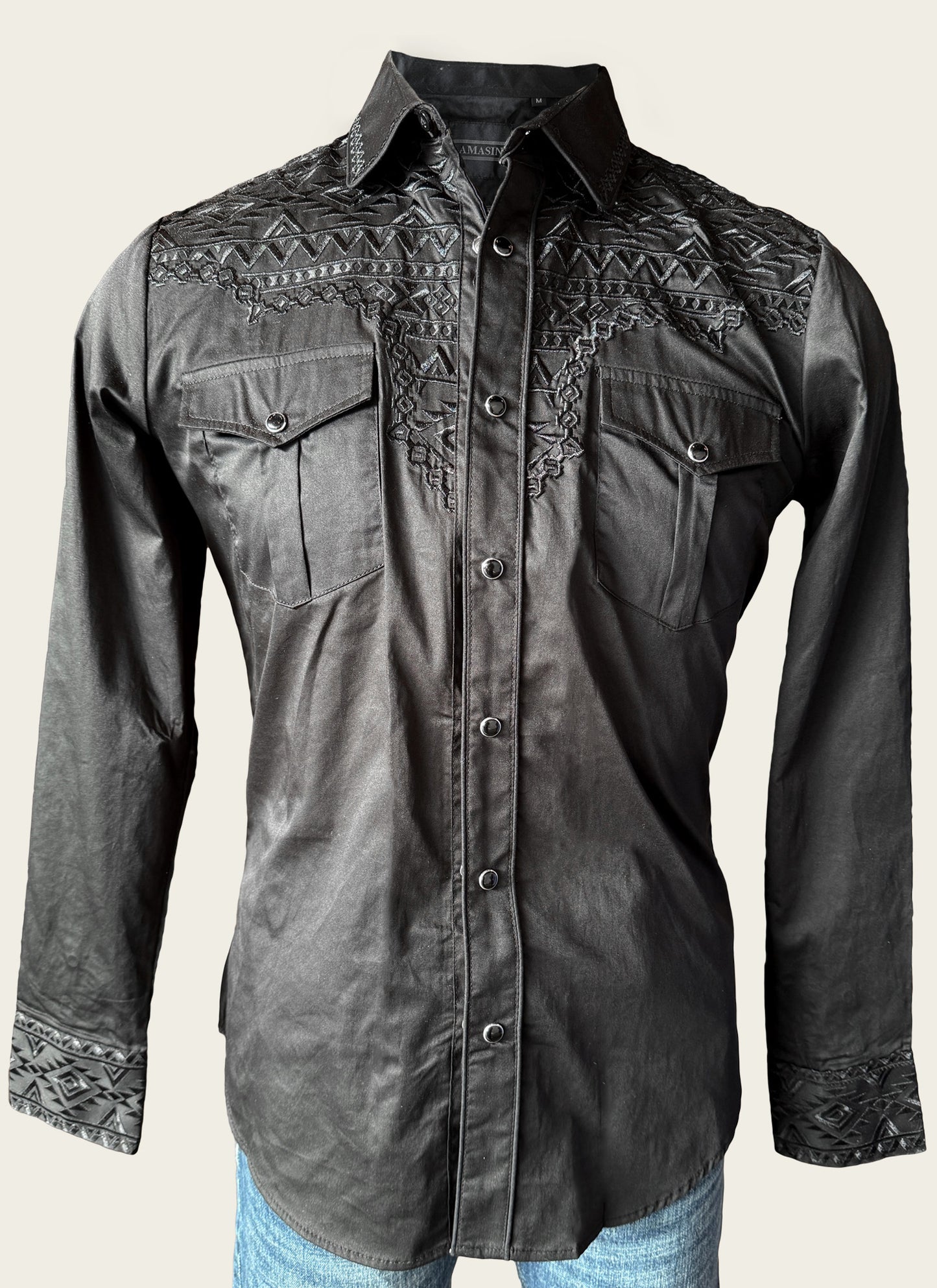 LV2208 LAMASINI BLACK LONG SLEEVE WESTERN SHIRT
