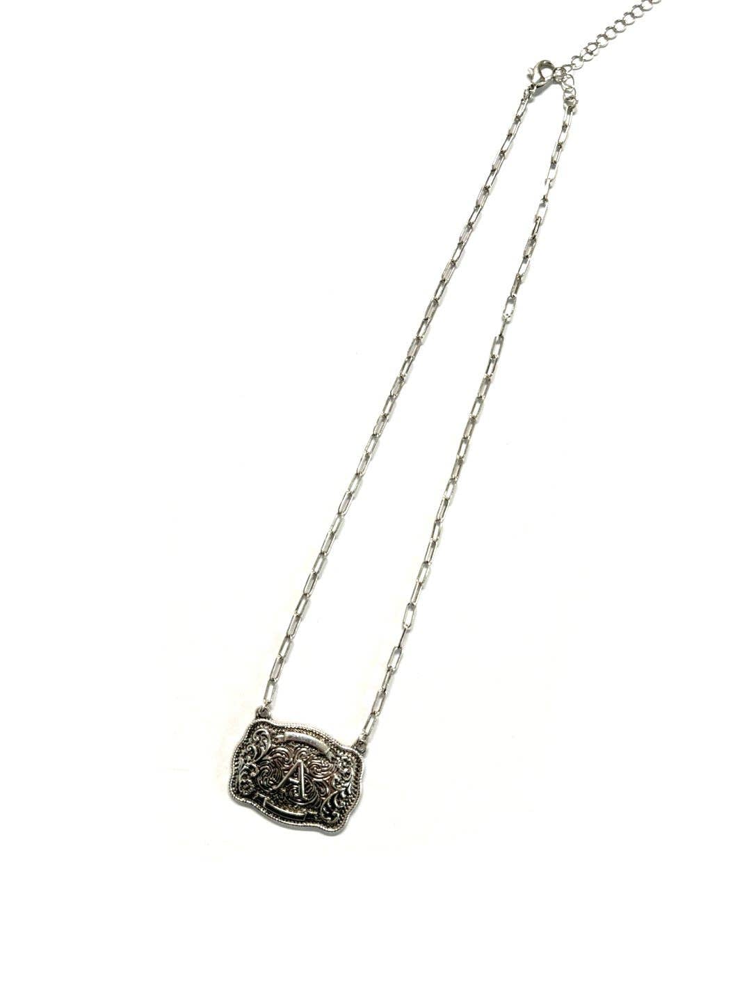Western Belt Buckle Initial Necklace: P