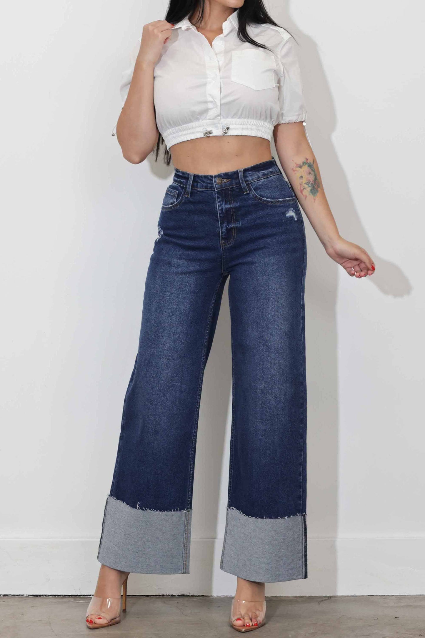 P6180 WIDE LEG JEANS - Rigid with Comfort Stretch: Dark Stone