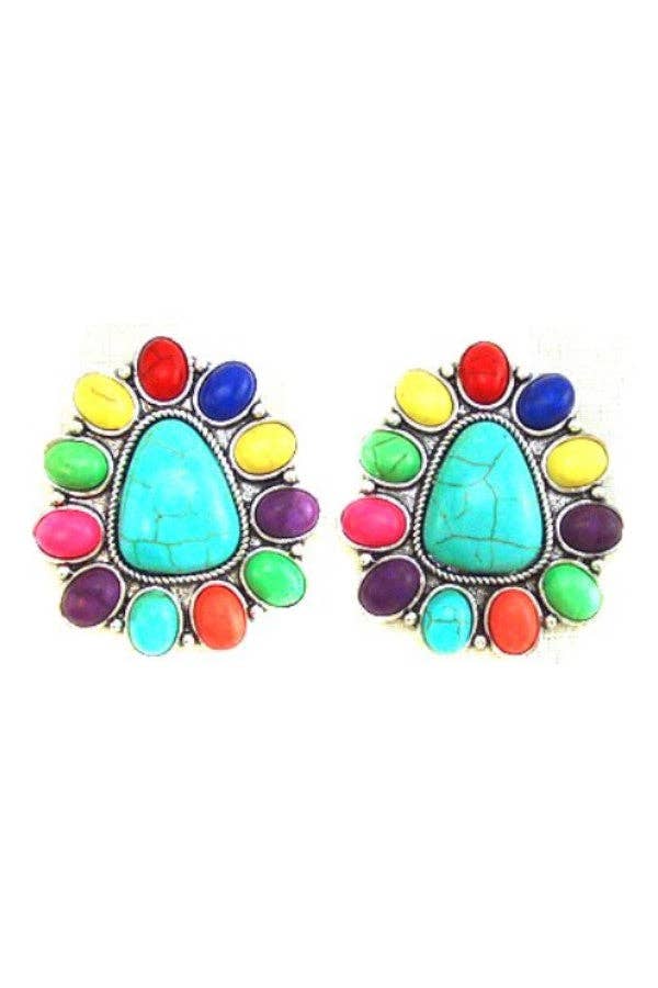 WESTERN CONCHO POST EARRINGS: TURQUOISE