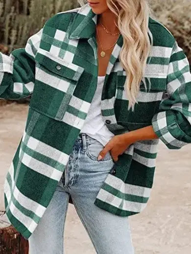 MD9859-BW Navy Blue Plaid Button Flannel Shirt Jacket: Black and white