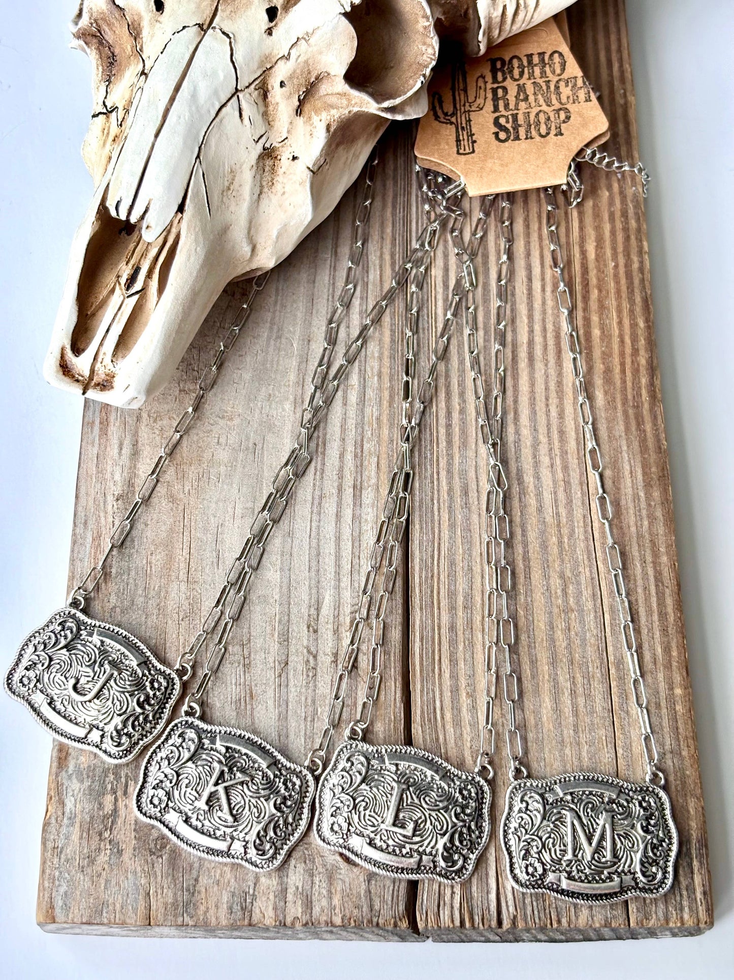 WESTERN INITIAL BUCKLE PENDANT NECKLACE: M