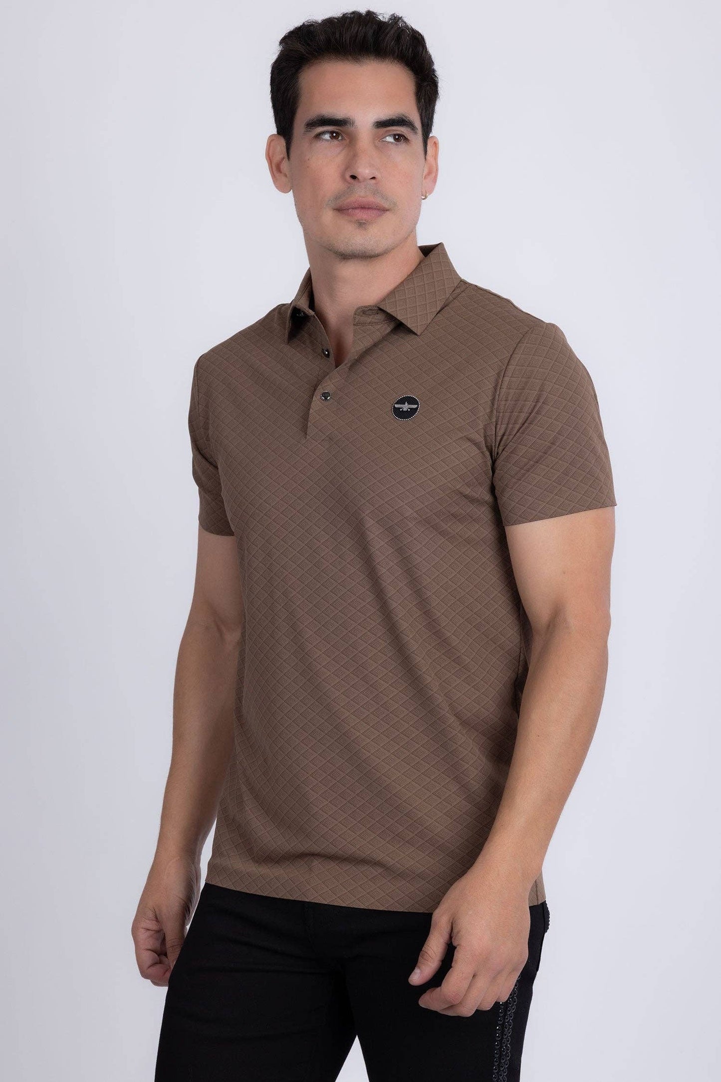 Napoleone Patterned Polo Shirt: Brown