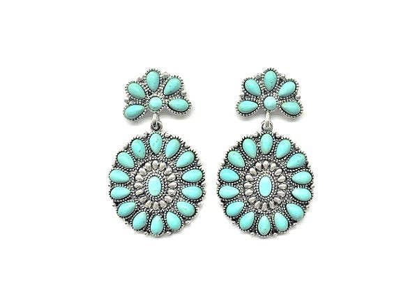 Western Turquoise Concho Dangle Earrings: TURQUOISE