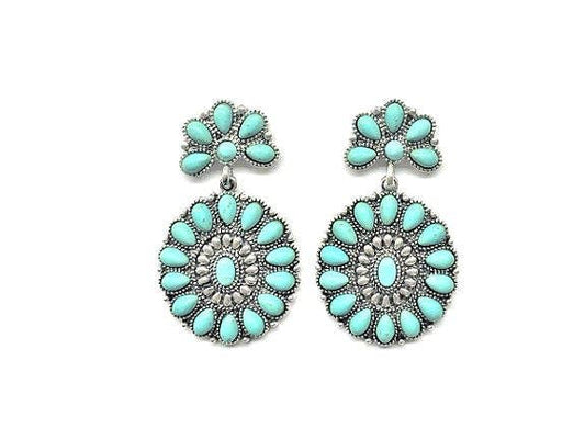 WESTERN TURQUOISE CONCHO DANGLE EARRINGS: TURQUOISE