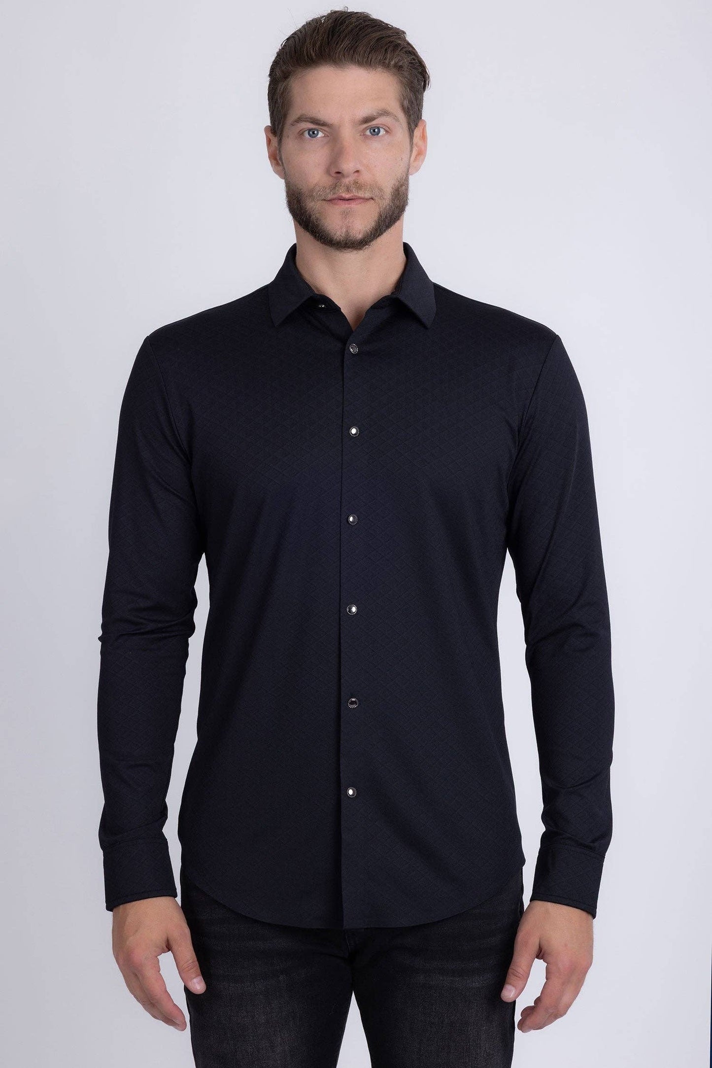 Napoleone Patterned Long Sleeve Shirt: Black