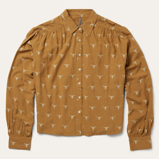 11-050-0590-7037-BR STETSON MOJAVE LONGHORN PRINT POET BLOUSE